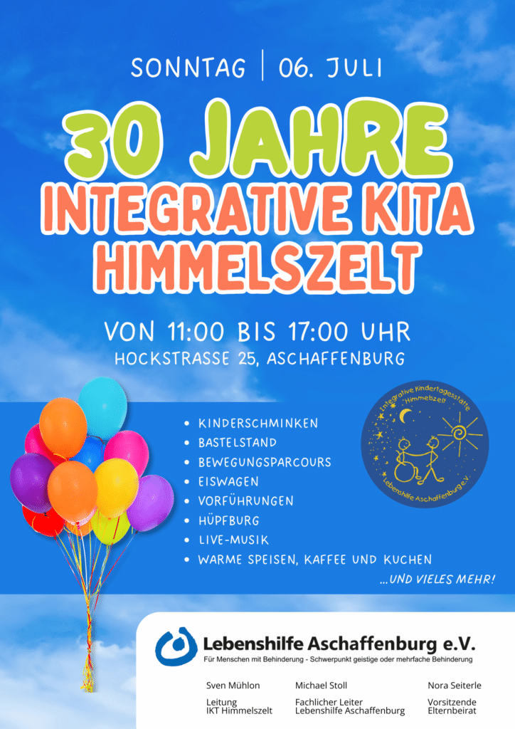 Einladung zum Jubiäum 30 Jahre Integrative Kindertagesstätte Himmelszelt