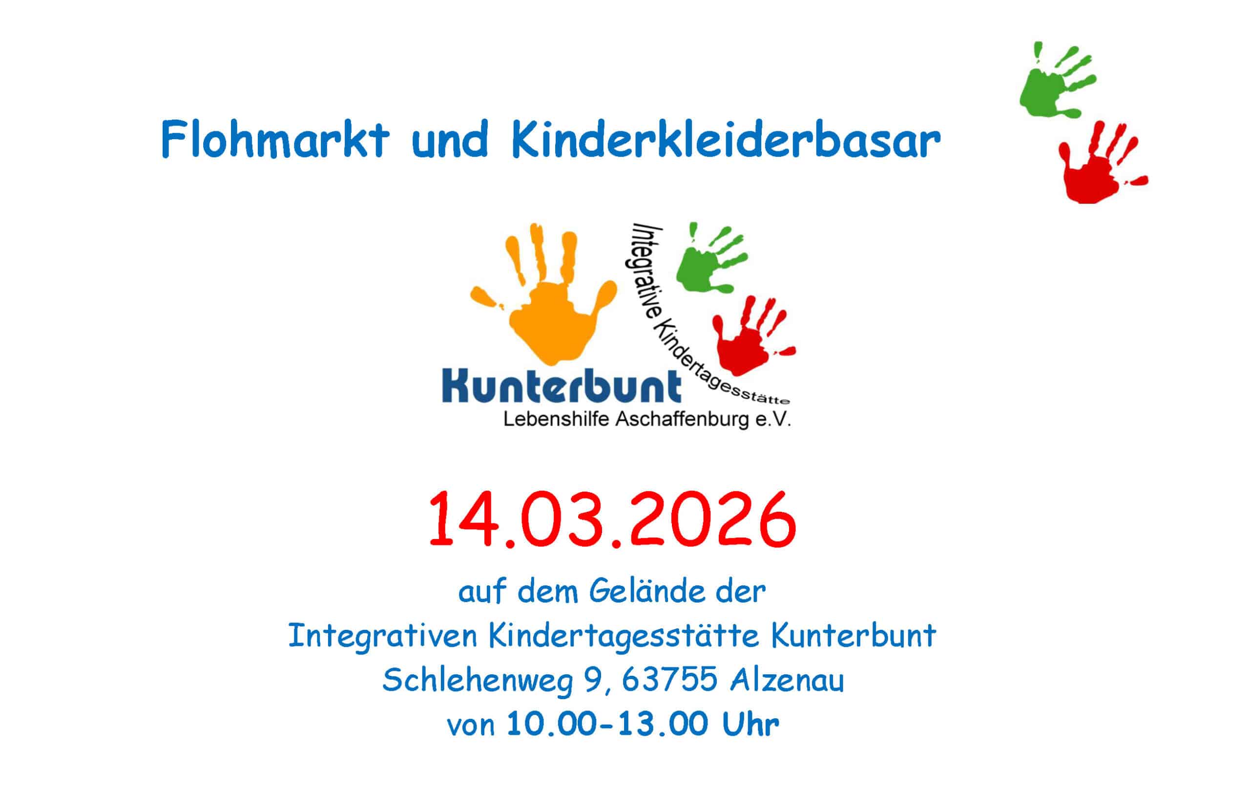 Einladung zum Flohmarkt in der Integrativen Kindertagesstätte Kunterbunt März 2026, Titelbild