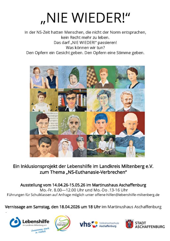 Plakat zur Ausstellung "Nie wieder" im Martinushaus Aschaffenburg