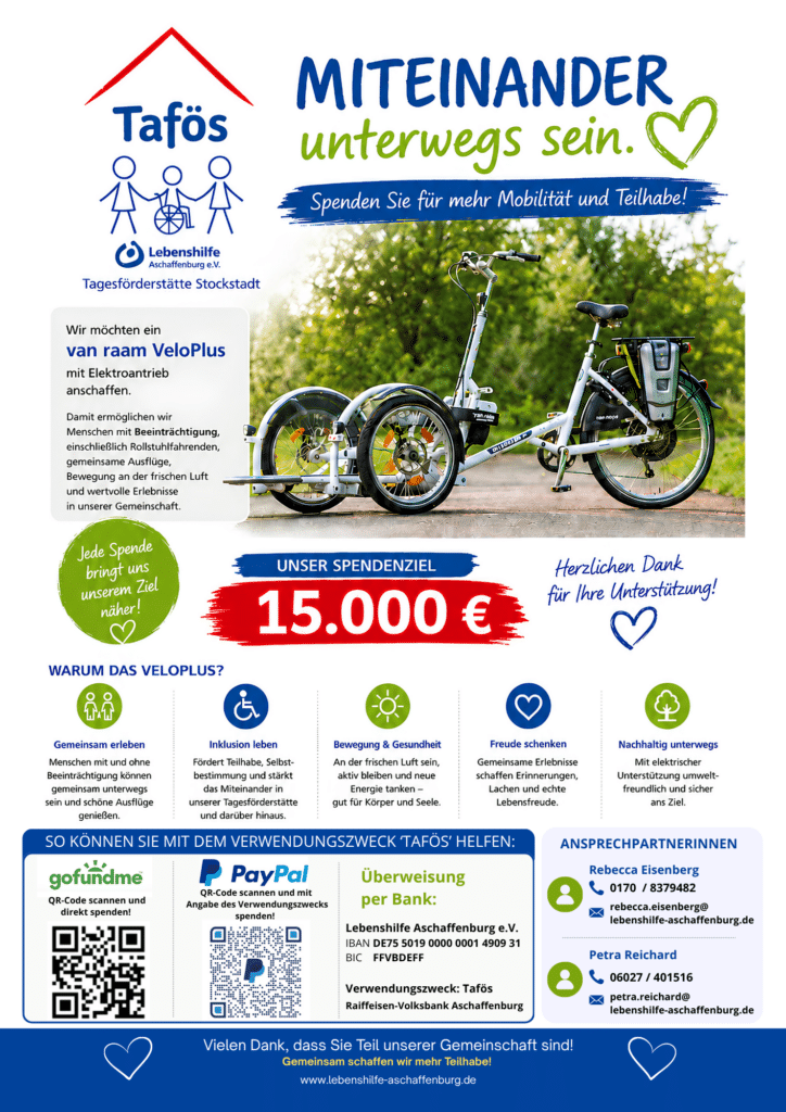 Flyer Spendenaufruf Tagesförderstätte Fahrrad, neu