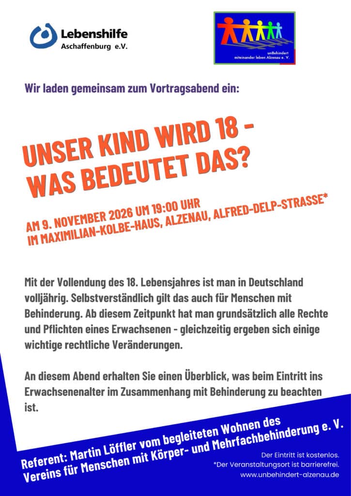 Plakat zum Vortragsabend "Unser Kind wird 18"